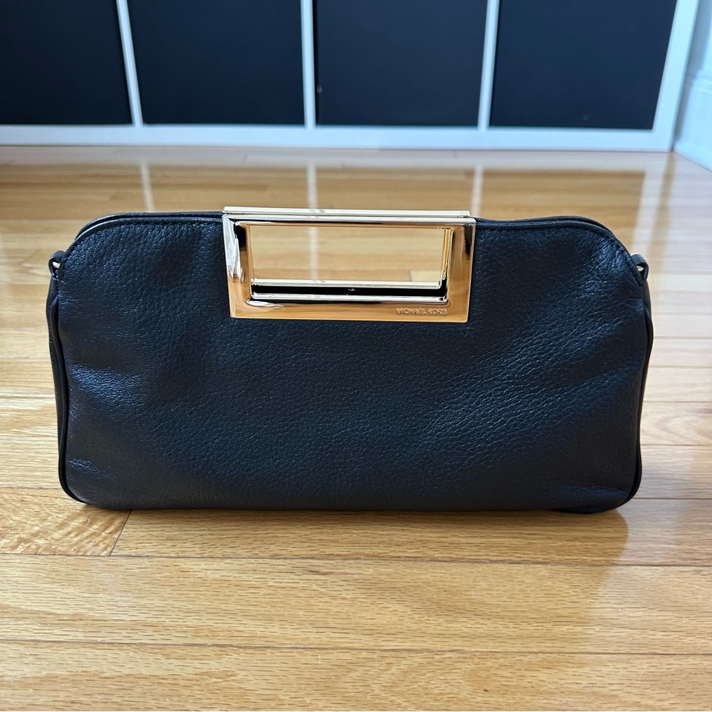 Michael Kors Black Leather Bag Clutch with gold chain straps